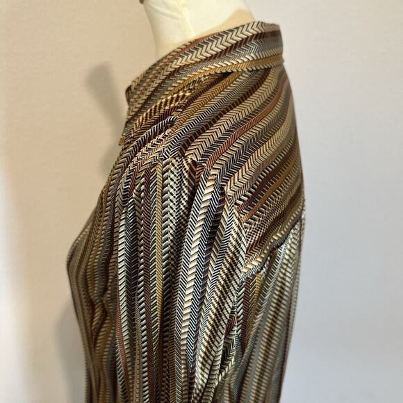 Vintage Silk Old Money Blouse Sz 8 Striped Button Top Heritage Academia Capsule - Picture 7 of 10